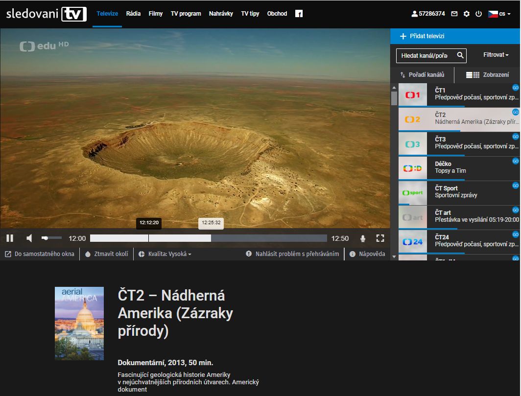 Ukázka z webové aplikace SledovaniTV